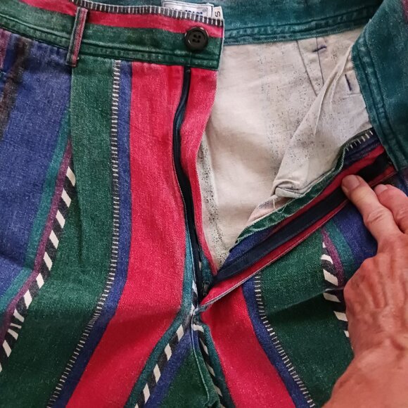 Women's Size S Multi Colour Striped Blue Grass Jean Shorts Chic Retro - Picture 6 of 7